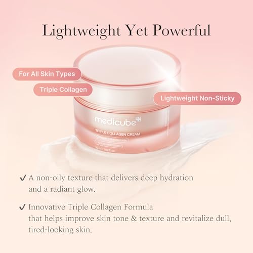 Medicube Triple Collagen Cream - Hydrating &amp; Firming Moisturizer with Hyaluronic Acid, Premium Elastin, Shea Butter - Wrinkle Care &amp; Boosts Elasticity - Korean Skincare, 1.69 oz